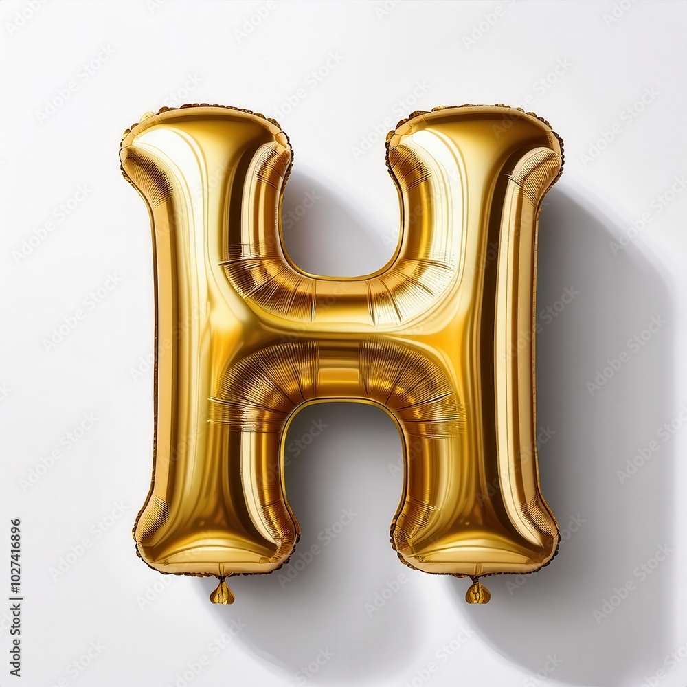 Shiny gold balloon shaped like the letter 'H' against a white background. Shiny gold balloon shaped like the letter 'H' against a white background.