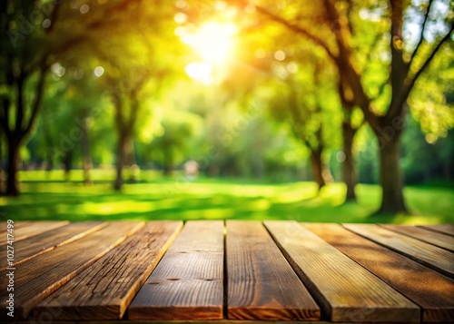 Empty Wooden Table in Outdoor Park - Tilt-Shift Photography