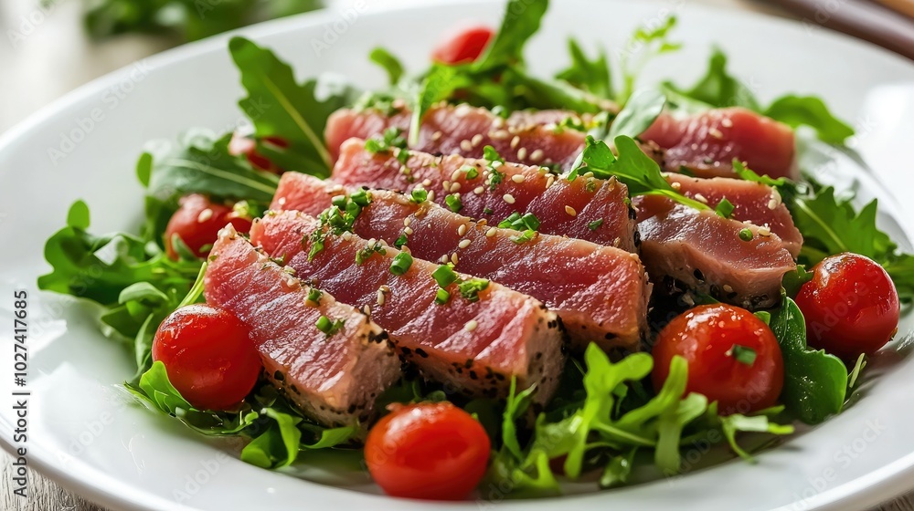 Fresh Salad with Seared Tuna and Cherry Tomatoes Fresh Salad with Seared Tuna and Cherry Tomatoes