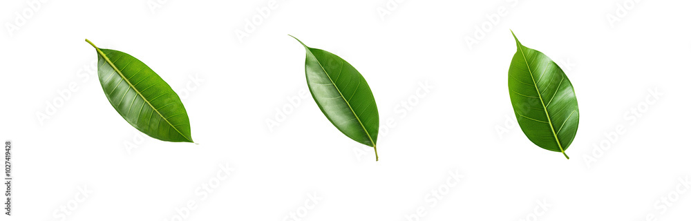 Three green leaves are isolated on a white background. Three green leaves are isolated on a white background.