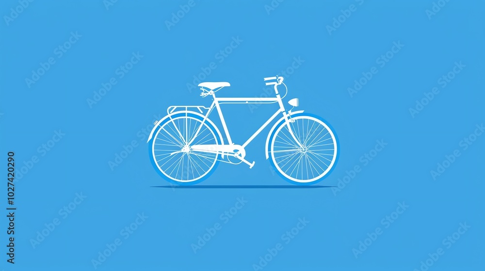Fototapeta premium A simple illustration of a white bicycle on a blue background.