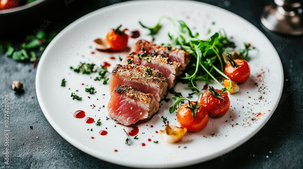 Gourmet Steak with Tomatoes and Fresh Greens Gourmet Steak with Tomatoes and Fresh Greens