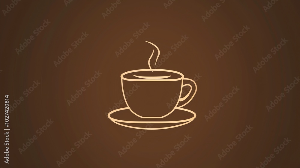Obraz premium A simple line drawing of a cup of coffee on a brown background.