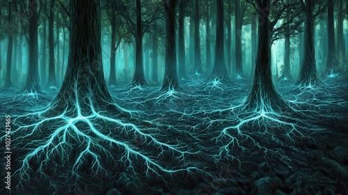 Glowing Mycelium Networks in Enchanted Forest