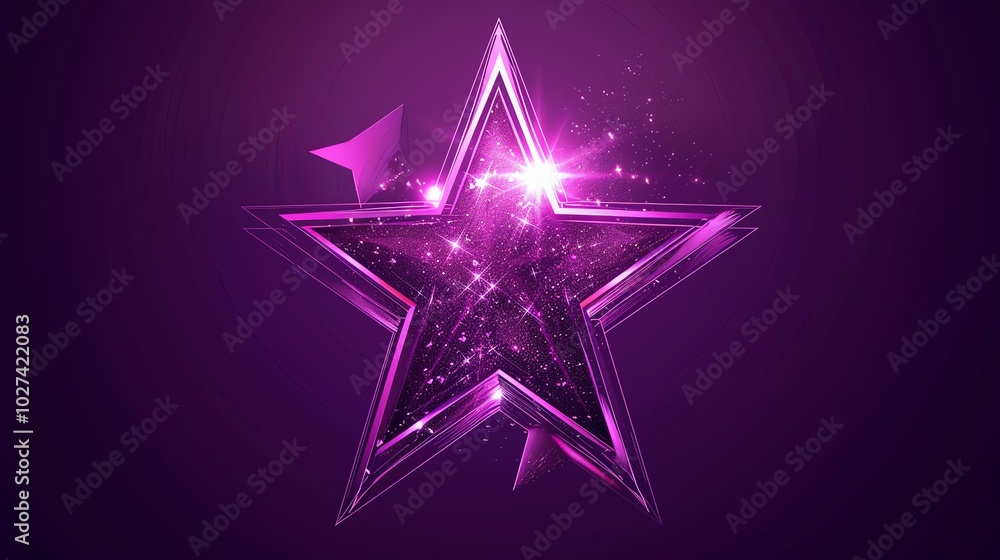 A glowing purple star with a sparkle effect on a dark purple background. A glowing purple star with a sparkle effect on a dark purple background.