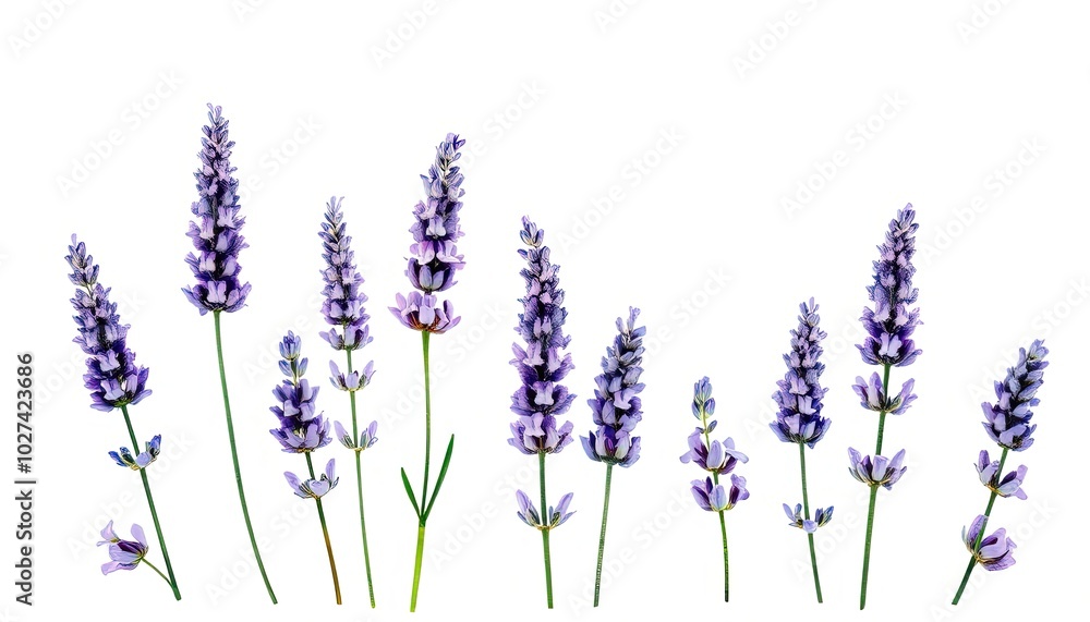 Naklejka premium Set of lavender flowers: bouquet of lavender flowers on isolated white background, watercolor painting, hand drawing AI Generate