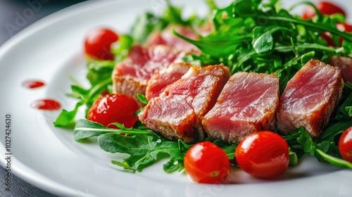 Fresh Salad with Juicy Meat and Cherry Tomatoes