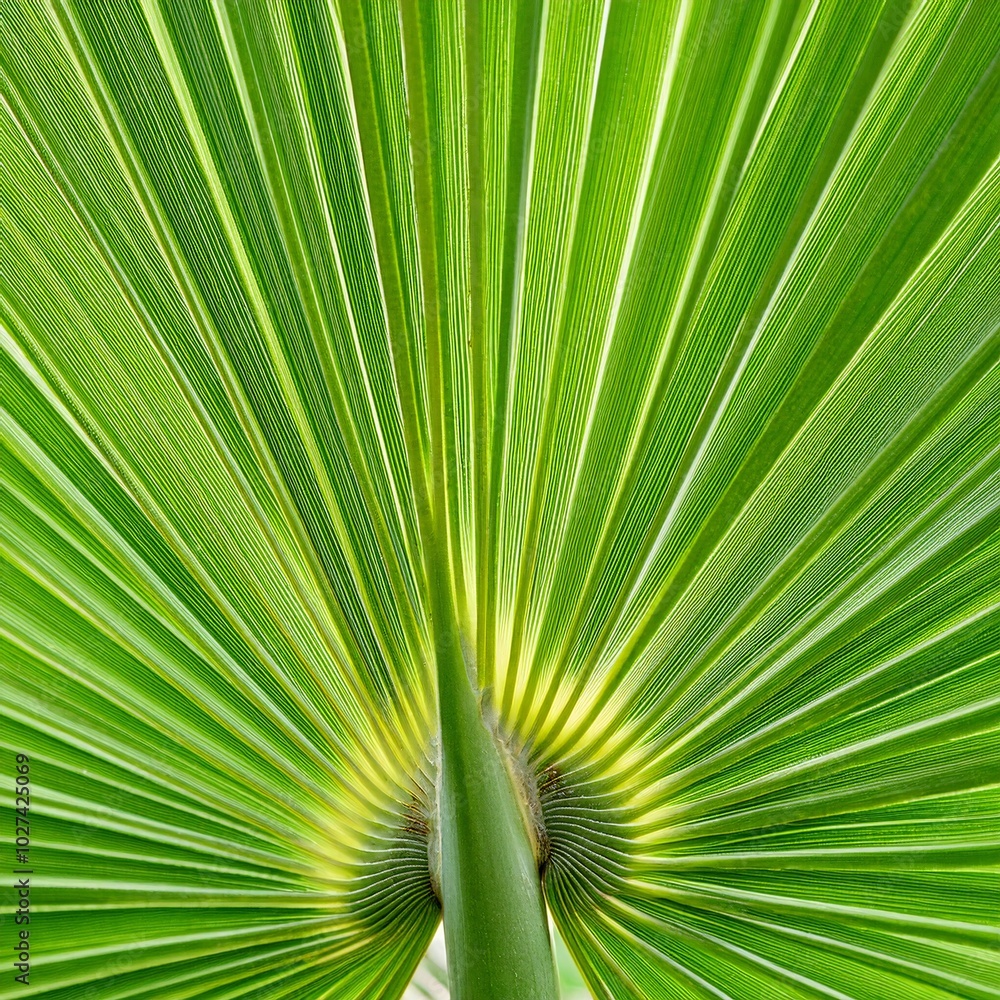 Fototapeta premium The beautiful green palm leaf pattern forms a symmetrical natural design. generative ai