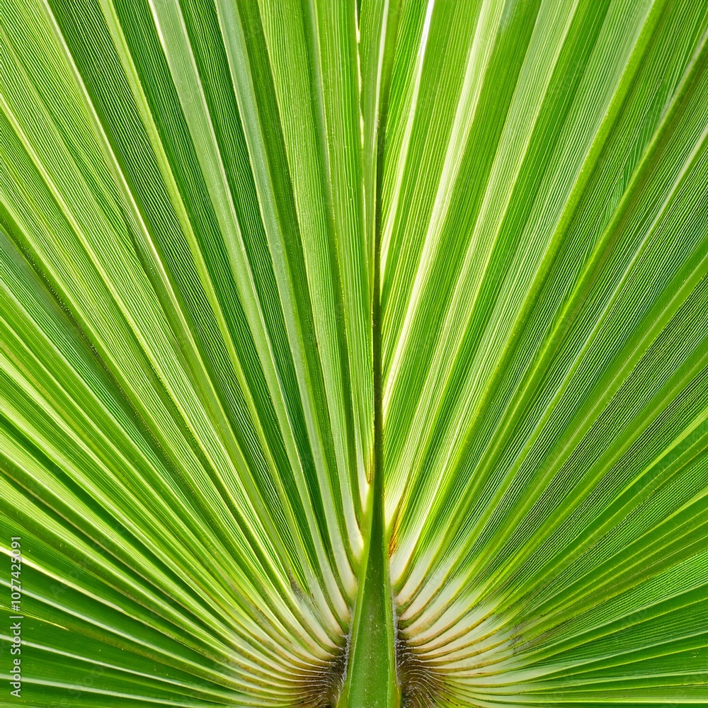 Fototapeta premium The beautiful green palm leaf pattern forms a symmetrical natural design. generative ai