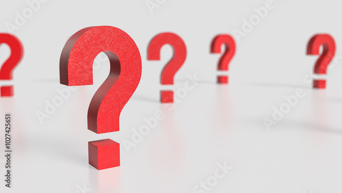 The red question mark on white background 3d rendering.