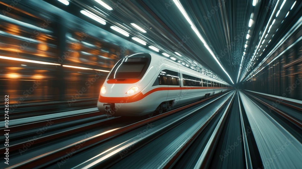 High-Speed Automated Train in Futuristic Tunnel High-Speed Automated Train in Futuristic Tunnel
