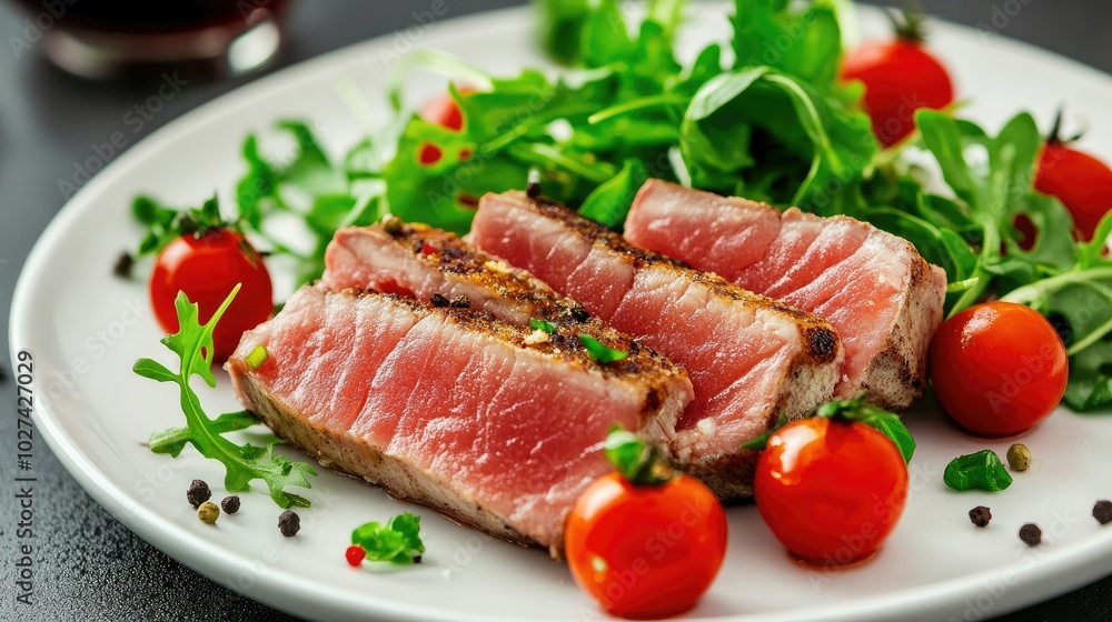 Fresh Salad with Sliced Meat and Cherry Tomatoes Fresh Salad with Sliced Meat and Cherry Tomatoes