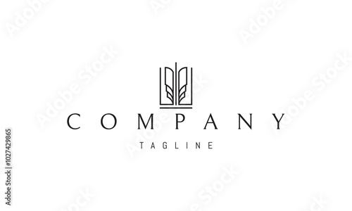 Vector logo with an abstract image of an open book in a linear style.