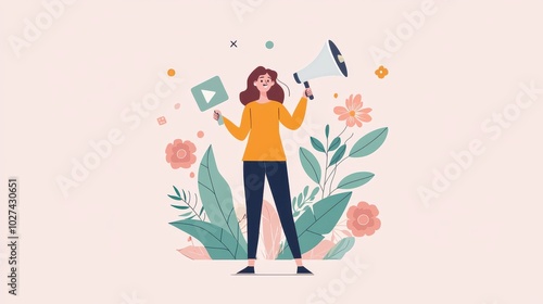 Minimal social media influencer, digital business growth, flat illustration