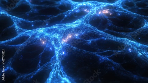 Bioluminescent Mycelium Threads in Intertwining Patterns