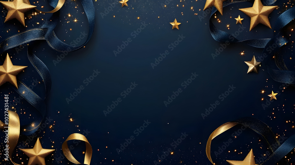 elegant arrangement of golden stars and ribbons on deep navy background luxurious christmas and new year composition with copy space festive and sophisticated holiday design elegant arrangement of golden stars and ribbons on deep navy background luxurious christmas and new year composition with copy space festive and sophisticated holiday design