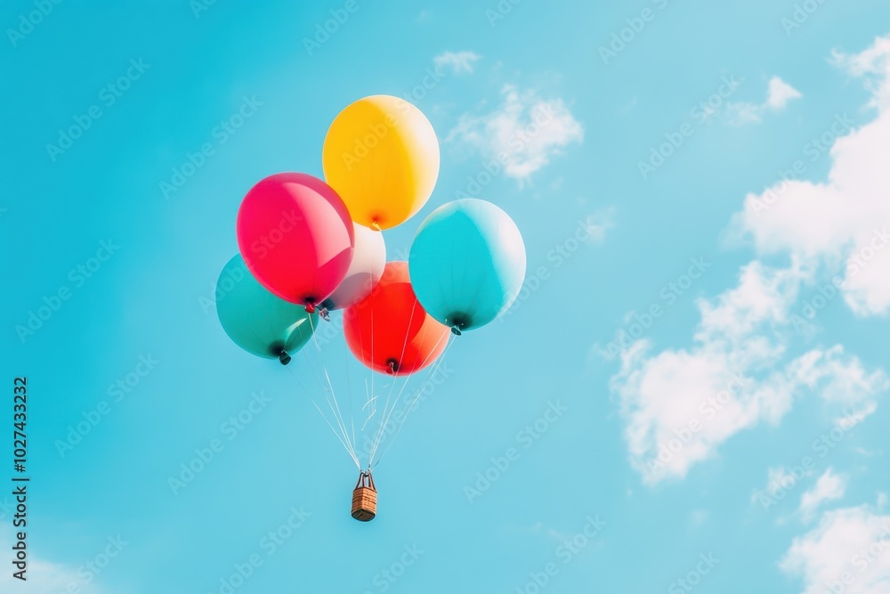 A vibrant assortment of balloons floats gracefully in the clear sky, creating a cheerful atmosphere on a beautiful day. Generative AI A vibrant assortment of balloons floats gracefully in the clear sky, creating a cheerful atmosphere on a beautiful day. Generative AI