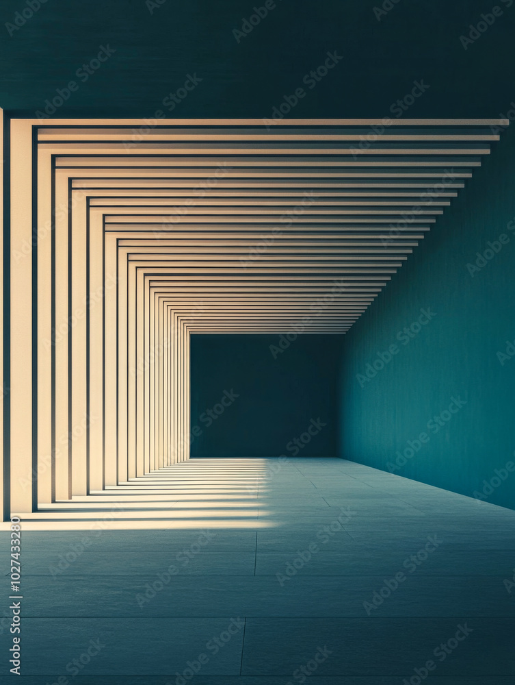 Fototapeta premium Modern architectural interior with converging lines and shadow play in a minimalist setting