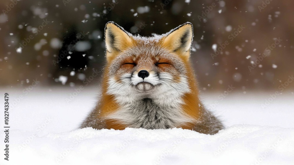 A playful fox joyfully jumps in the snow amidst winter flurries, showcasing delightful fur textures and a cheerful expression A playful fox joyfully jumps in the snow amidst winter flurries, showcasing delightful fur textures and a cheerful expression