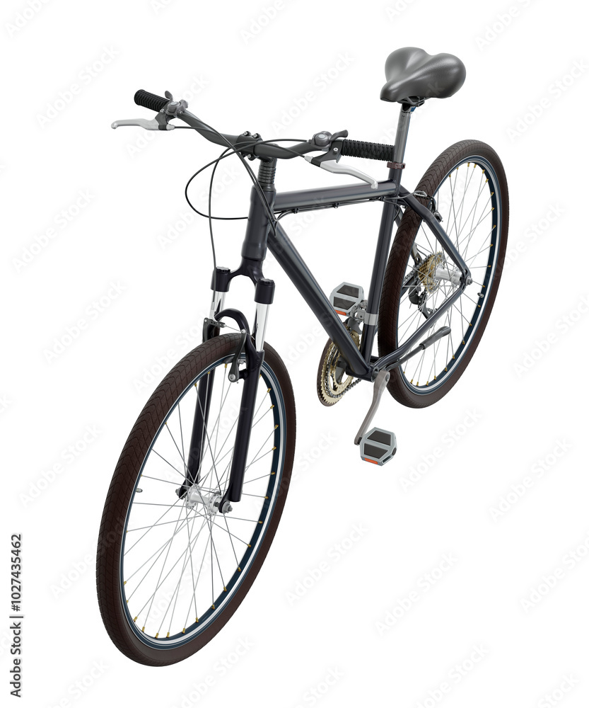 Black bicycle, side top view. Black leather saddle and handles. Png clipart isolated on transparent background Black bicycle, side top view. Black leather saddle and handles. Png clipart isolated on transparent background