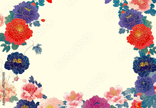 2025年巳年年賀状素材和風和柄花背景