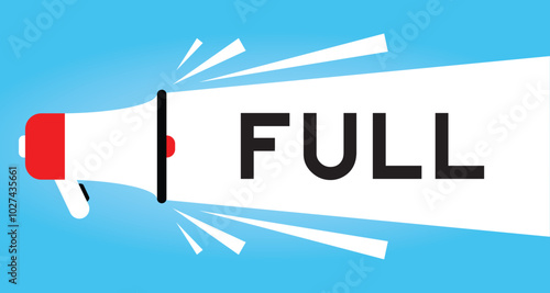 Color megaphone icon with word full in white banner on blue background