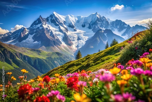 Stunning Mont Blanc Mountain Landscape with Bokeh Effect for Nature Lovers and Travel Enthusiasts