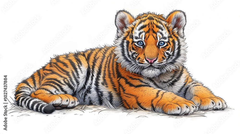 Naklejka premium illustration of a cute tiger, on white background