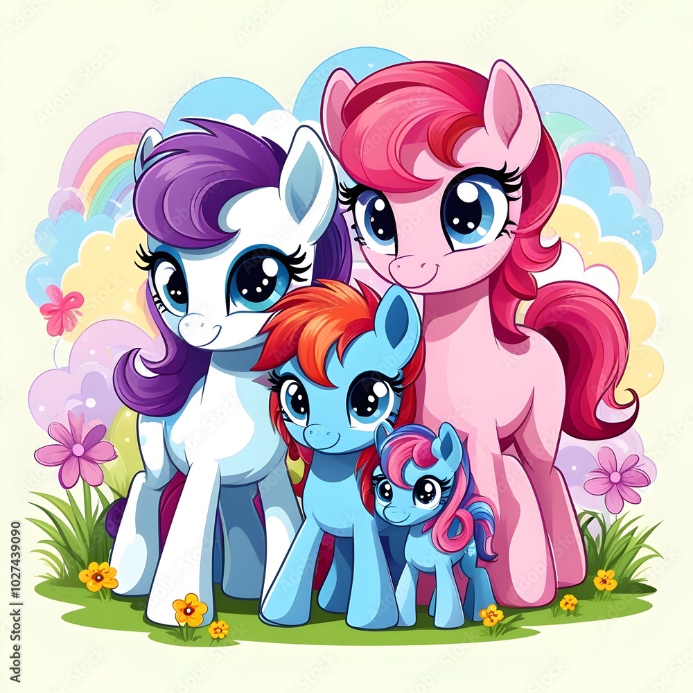 cute pony family bonding in colorful cartoon style on a light background cute pony family bonding in colorful cartoon style on a light background