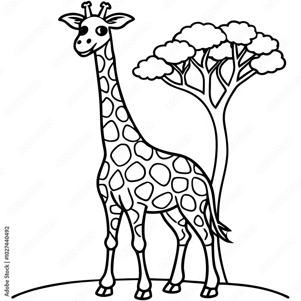 Naklejka premium simple icon Children coloring book page, line art, monochrome black and white, cartoon outline cute style, illustration of giraffe