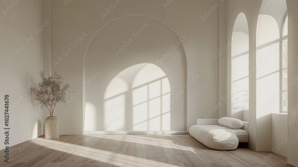 interior design with white walls, wooden floor, white sofa and window. interior design with white walls, wooden floor, white sofa and window.