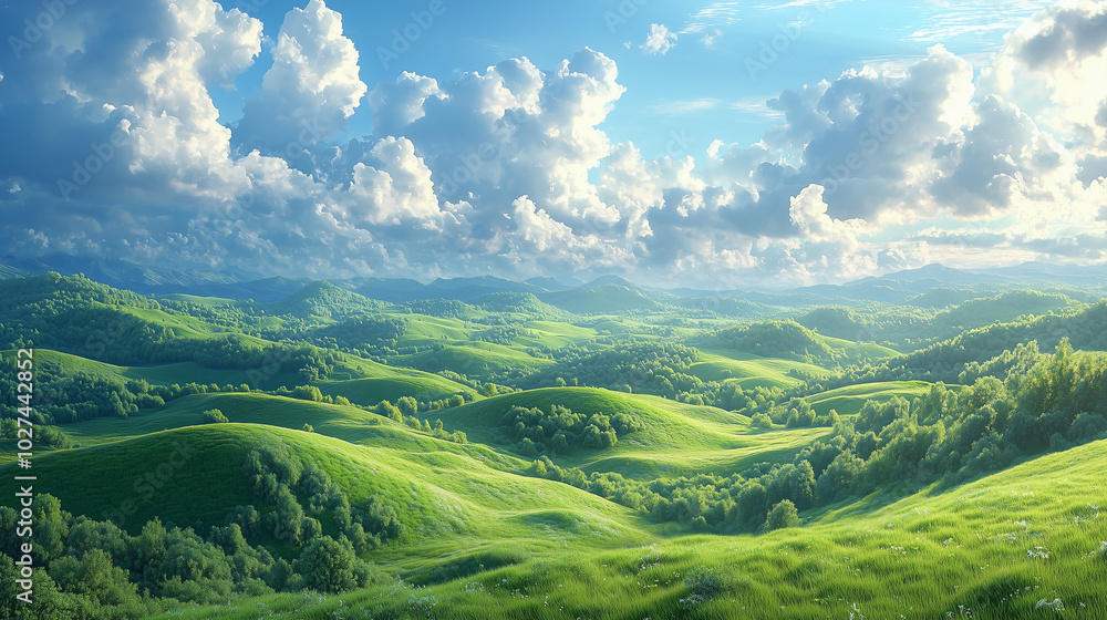 lush green hills under a vast sky with dynamic cloud formations in a peaceful countryside lush green hills under a vast sky with dynamic cloud formations in a peaceful countryside