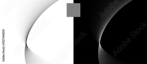 Modern abstract background. Halftone squares as design element. Black shape on a white background and the same white shape on the black side.