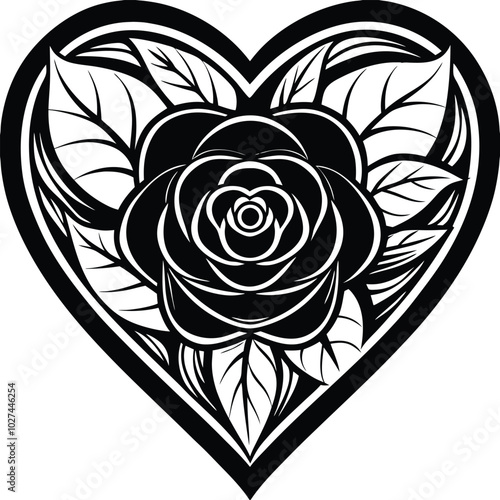 love heart relation with rose romantic logo icon silhouette illustration concept