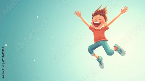 Happy boy jumping in the air with a big smile