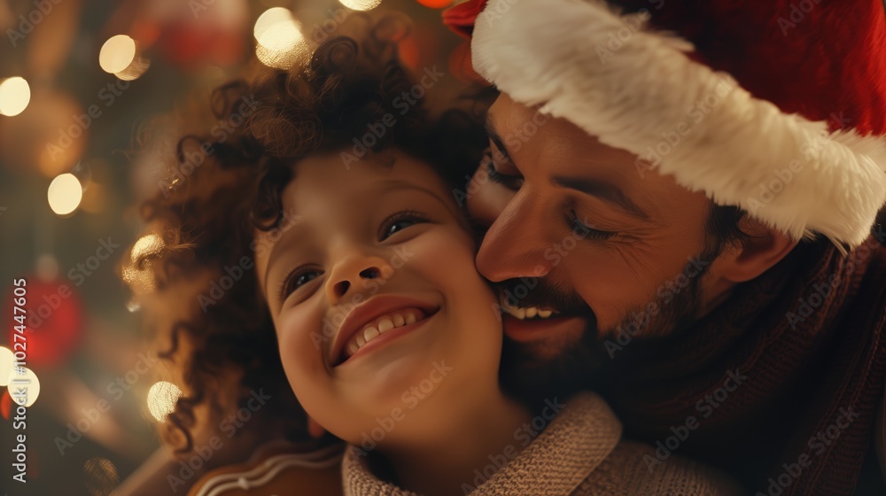 An adult and a child share happiness while celebrating Gingerbread House Day together An adult and a child share happiness while celebrating Gingerbread House Day together