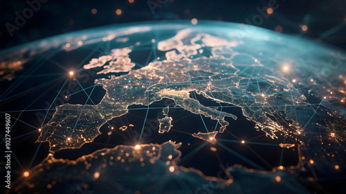 Interconnected regions of the globe with links photo