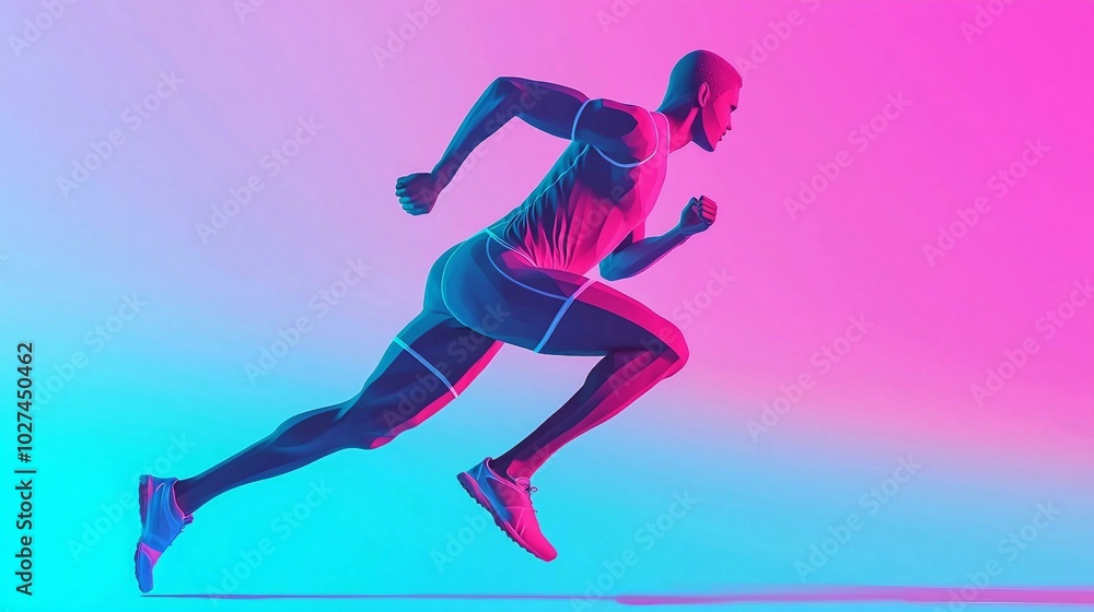 Dynamic Runner in Neon Hues: Vibrant Representation of Sports and Fitness Dynamic Runner in Neon Hues: Vibrant Representation of Sports and Fitness
