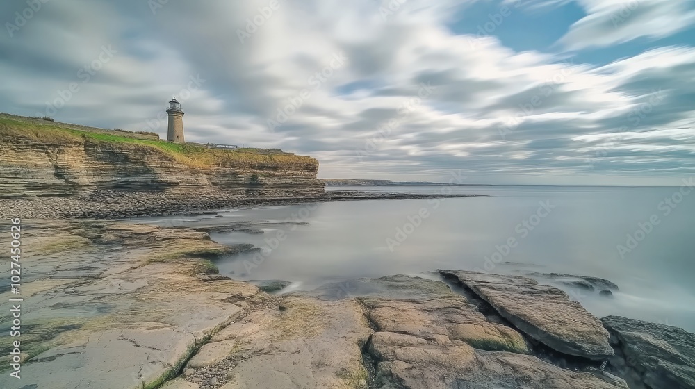 Majestic Coastal Lighthouse Overlooking Serene Ocean Majestic Coastal Lighthouse Overlooking Serene Ocean