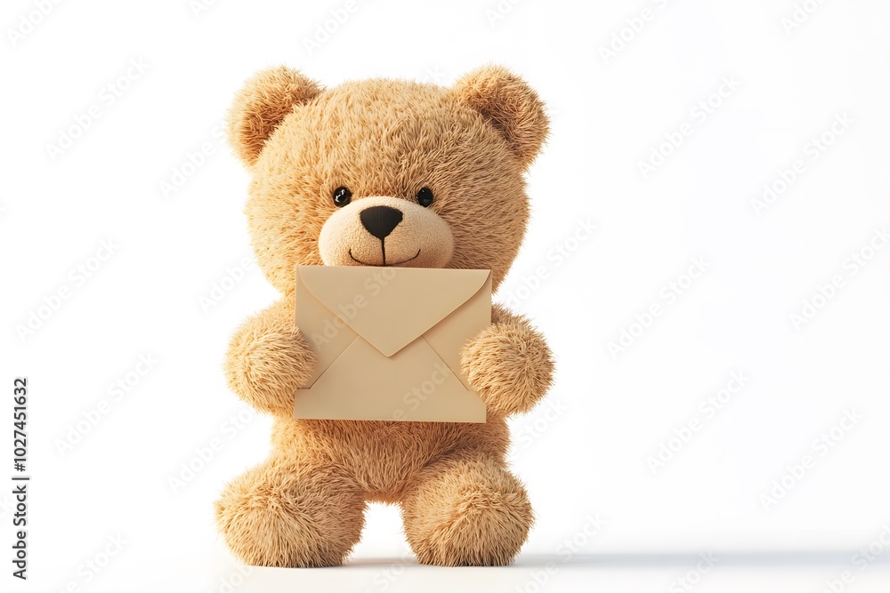 Fototapeta premium Cute Teddy Bear Holding Envelope Isolated on White Background