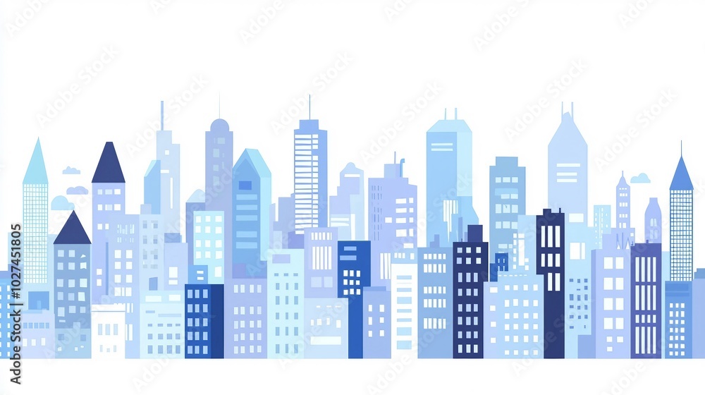 Modern Cityscape Illustration Showcasing Blue-Toned Urban Skyline Architecture Modern Cityscape Illustration Showcasing Blue-Toned Urban Skyline Architecture