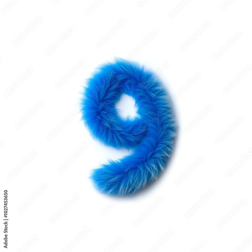 Photograph of the number nine made of blue faux fur on a white background. The bright and original design creates an attractive visual effect, ideal for creative projects, logo design. Generative AI Photograph of the number nine made of blue faux fur on a white background. The bright and original design creates an attractive visual effect, ideal for creative projects, logo design. Generative AI