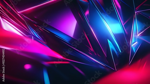 Bold abstract background with sharp geometric shapes in neon colors, set against a dark backdrop for a futuristic, cyberpunk feel photo