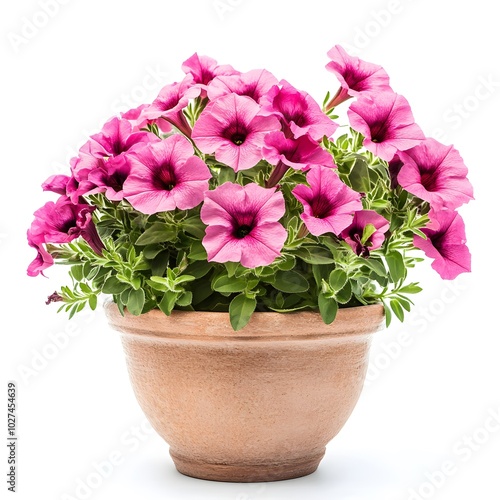 Wallpaper Mural Pink Petunia Flowers in Terracotta Pot  Isolated on White Background Torontodigital.ca