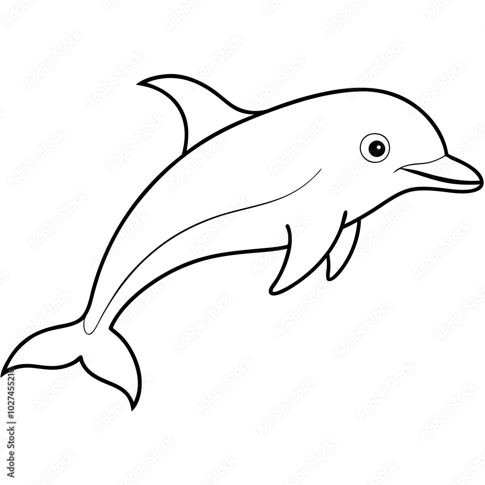 Obraz premium simple icon Children coloring book page, line art, monochrome black and white, cartoon outline cute style, illustration of dolphin