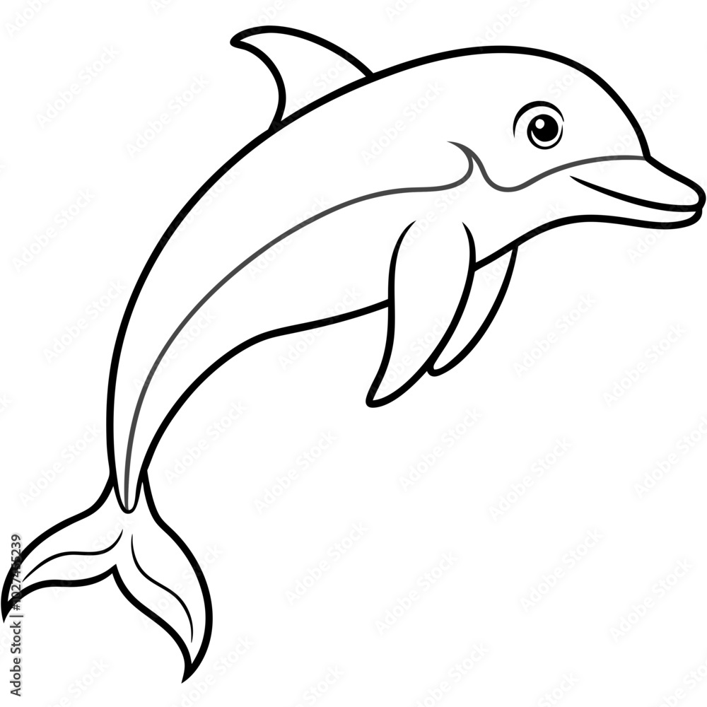 Obraz premium simple icon Children coloring book page, line art, monochrome black and white, cartoon outline cute style, illustration of dolphin