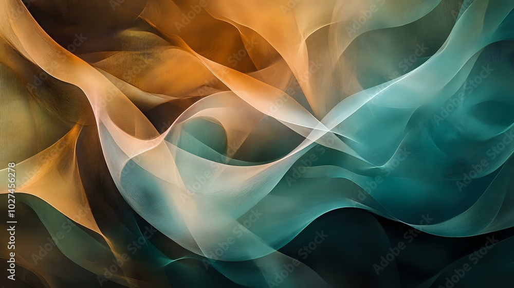 Obraz premium Organic abstract background with soft, flowing shapes in earthy tones of brown, green, and blue, evoking nature and tranquility