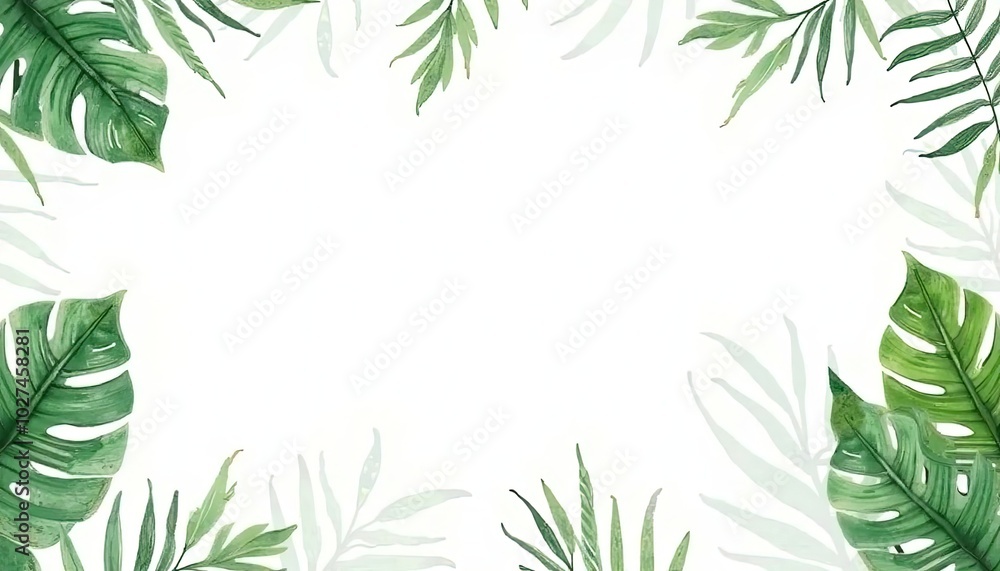 Tropical leaves on isolated background, greeting cards with text space, watercolor painting, botanical illustration, monstera floral design AI Generate