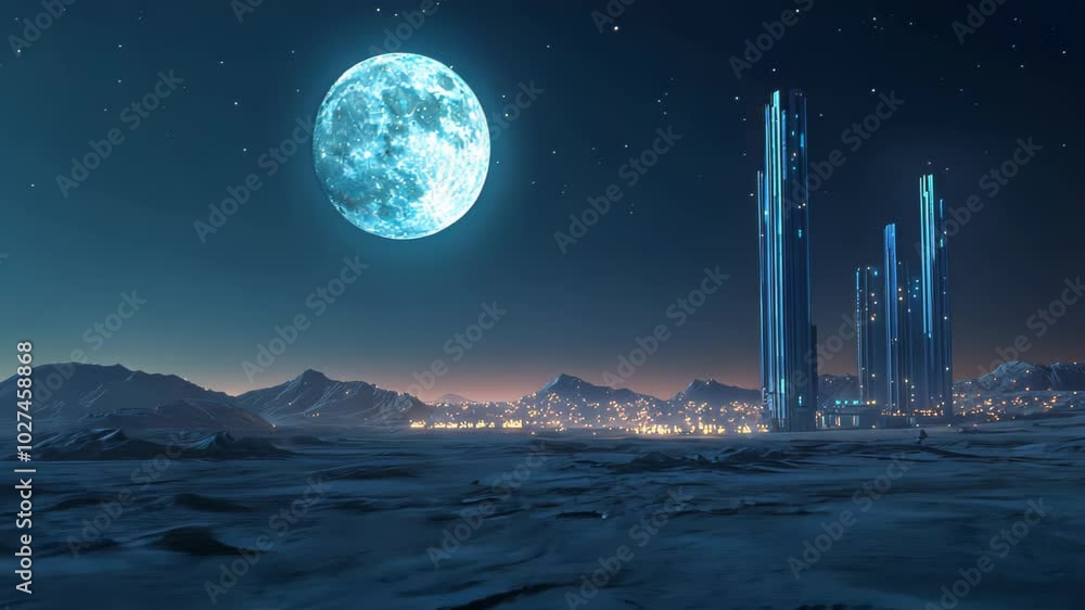 Futuristic Cityscape Under a Full Moon Futuristic Cityscape Under a Full Moon