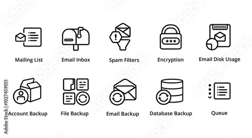 mailbox email filter spam file backup disk usage icon collection set vector graphic illustration web hosting server management tools